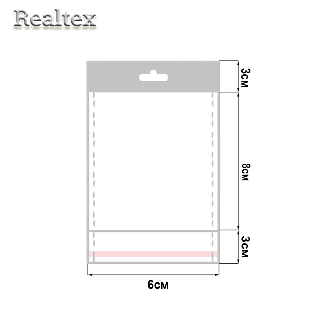 Пакеты упаковочные Realtex со скотч клапаном, подвесом и перфорацией 6*8см (200шт)