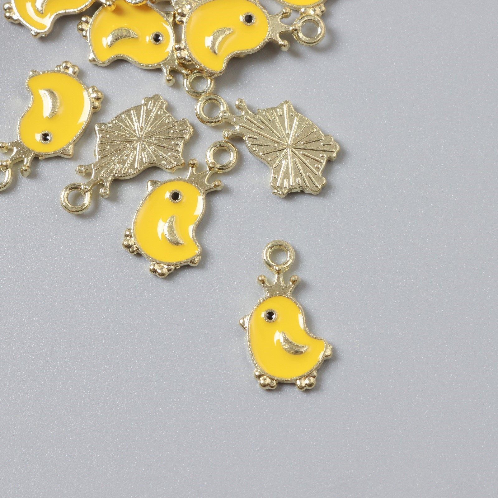Подвеска металл 9107555 "Птенчик в короне" 16*10мм эмаль (5шт) цв.жёлтый