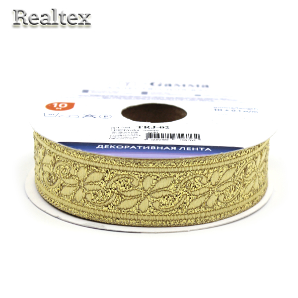 Тесьма жакардовая TRJ-02 22мм (10м) цв.золото 