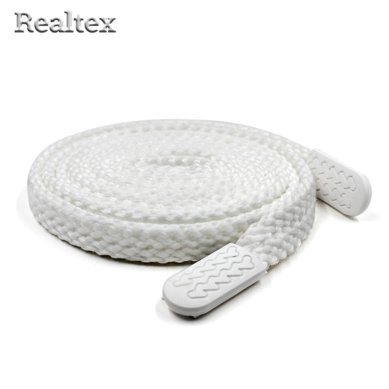 Шнур с наконечниками Realtex R- 4 плоский однотонный шир.12мм 140см (10шт) цв.белый