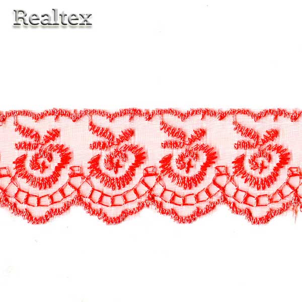 Кружево органза 40мм "Розочки" цв.коралловый