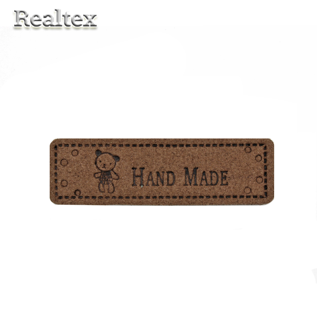 Бирка пришивная замша Realtex №15 "HandMade" цв.коричневый