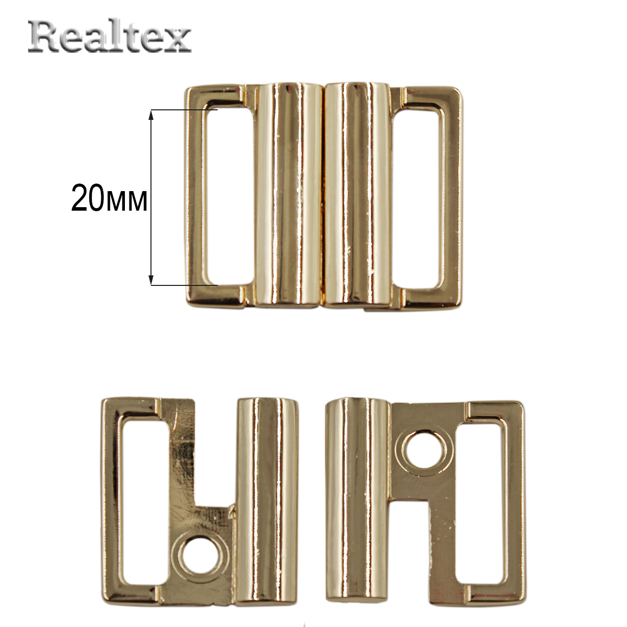 Застежка для купальника металлическая Realtex 20мм 15828 (10шт) цв.полированное золото