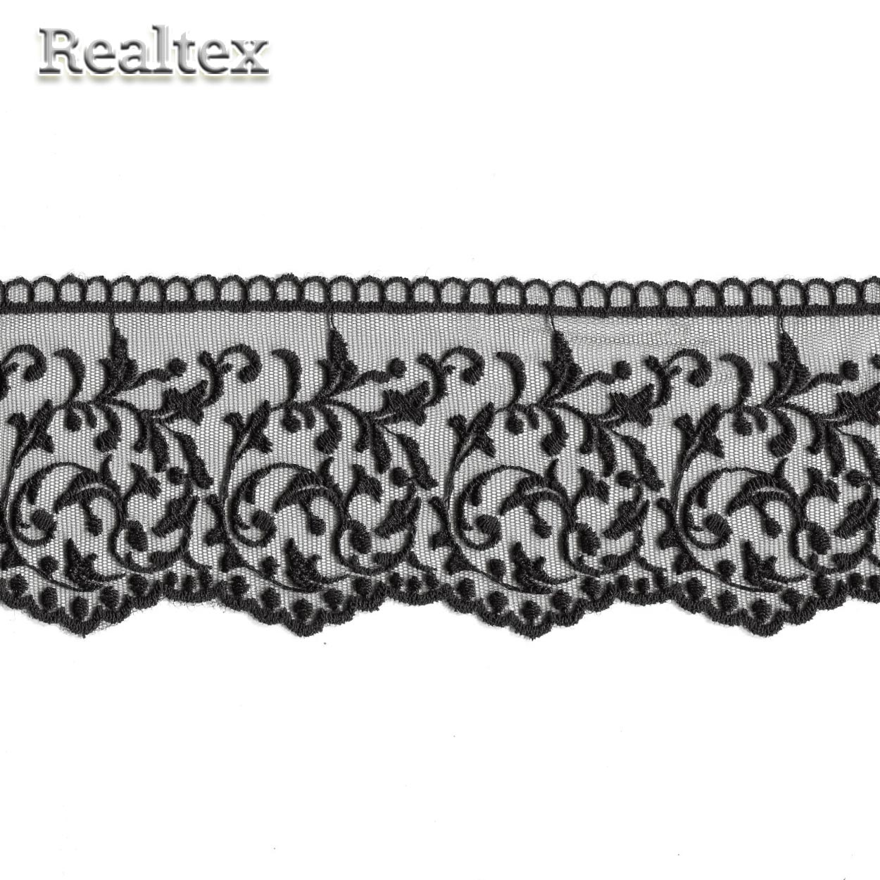 Кружево Реалтекс на сетке  75мм 8BE1077 матовая нить цв.черный