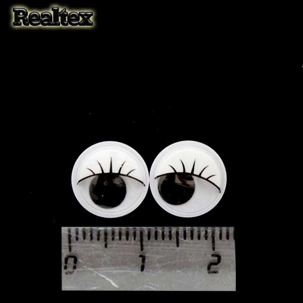 Глазки Realtex круглые бегающие с ресничками 10мм цв.белый/черный