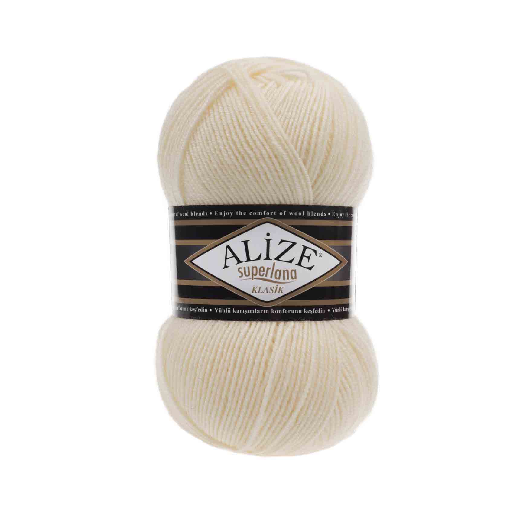 Пряжа Alize "Super Lana Klasik" (100гр) цв.001 кремовый
