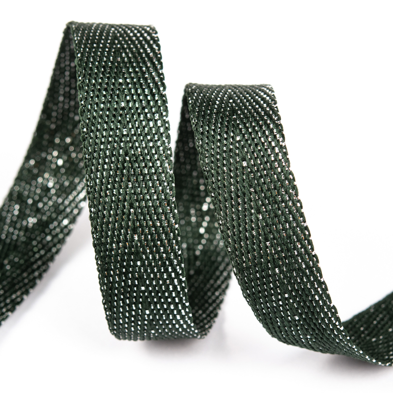 Тесьма киперная металлизированная 90370 13мм цв.т.зелёный/серебро