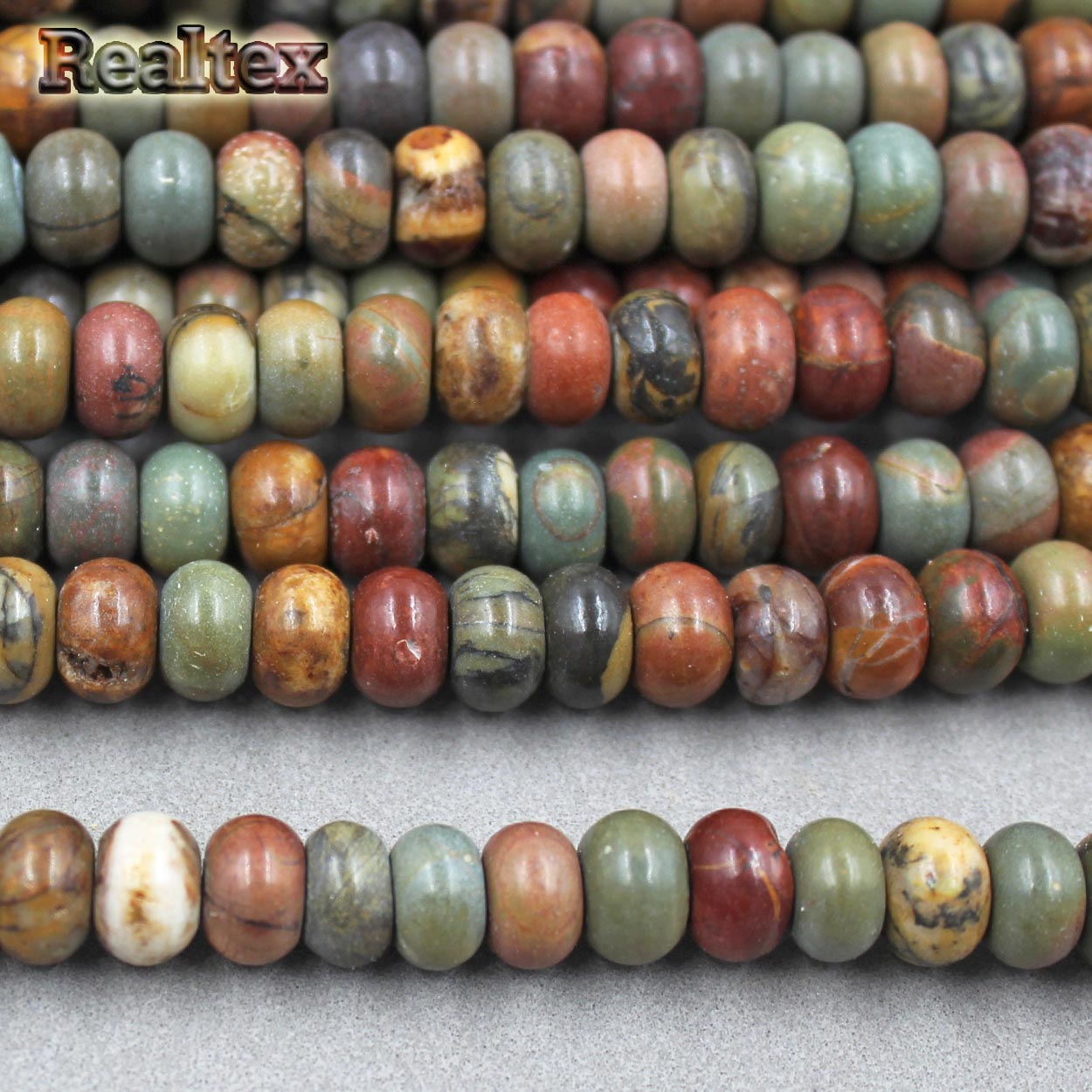 Бусины Realtex из натурального камня Радонит рондель 5*8мм дл.38см (72шт) цв.бежево-оливковый mix