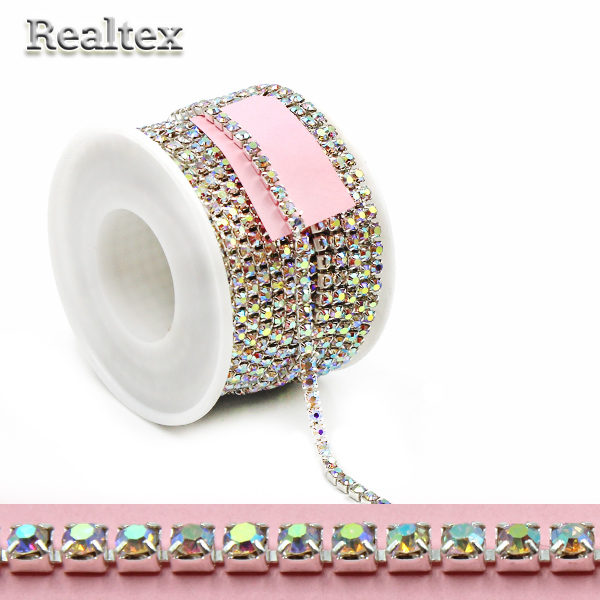 Тесьма-стразы Реалтекс SS-12 3,2мм (оригинал-стекло)  цв.crystal AB/никель