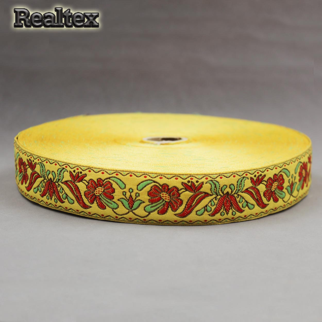 Тесьма жакардовая 32мм с1853г17 рис.9238 (25м) цв.желтый