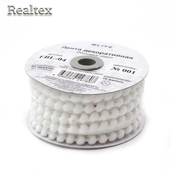 Тесьма декоративная FBL-04 10мм "Blitz" цв.001 белый 