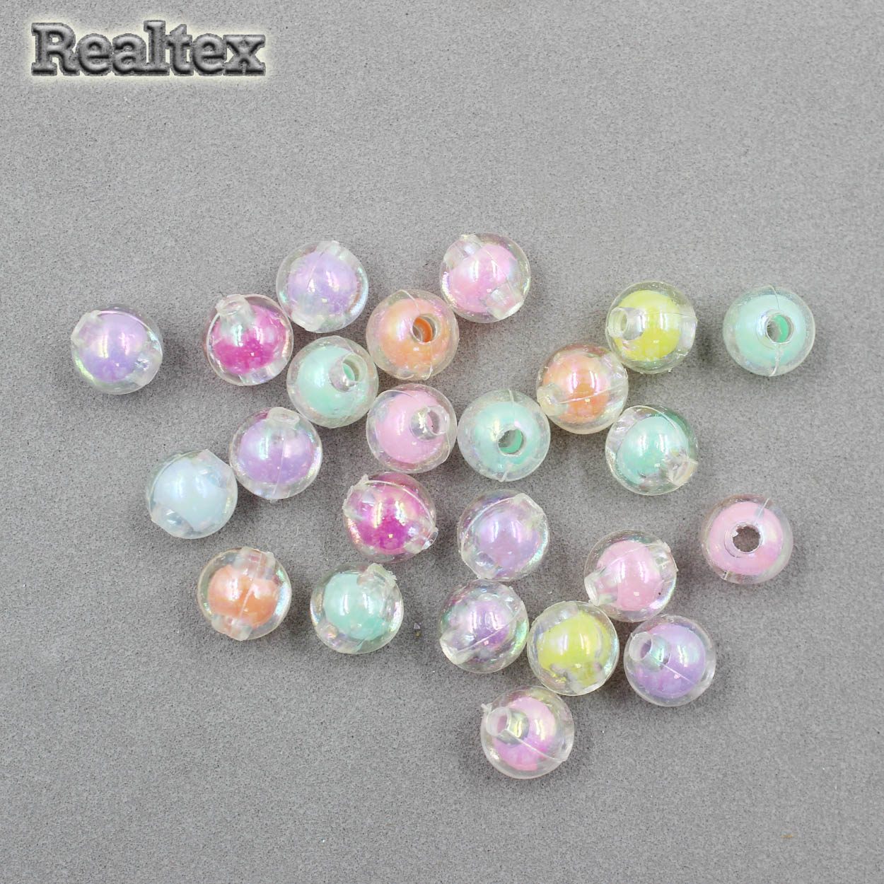 Бусины пластик Realtex Шарик глянцевые прозрачные с цветной сердцевиной 10мм (100гр) цв.mix