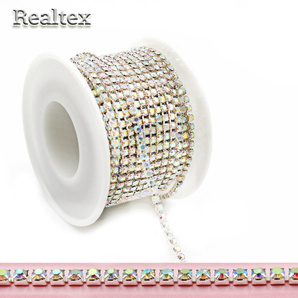 Тесьма-стразы Реалтекс SS-06 2,0мм (оригинал-стекло) цв.никель/crystal AB