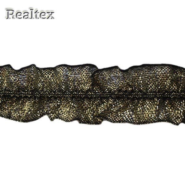 Тесьма рюш 1313 г6 40мм цв.черный/золото 