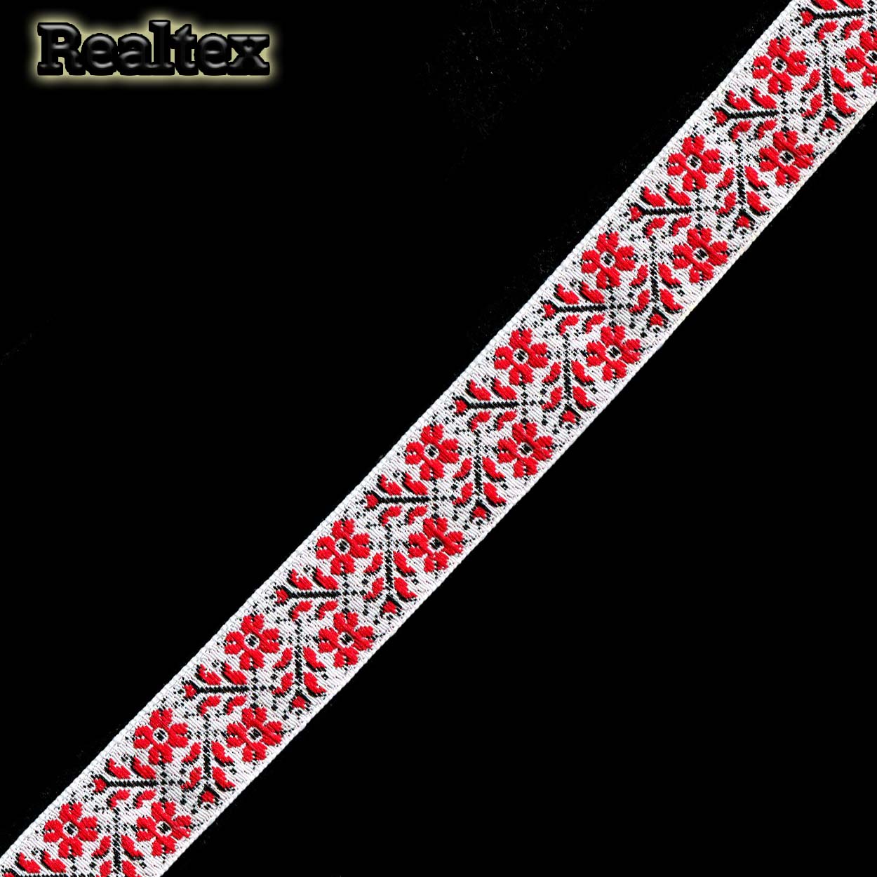 Тесьма жакардовая 24мм с1852г17 рис.9604 (10м) цв.белый/красный