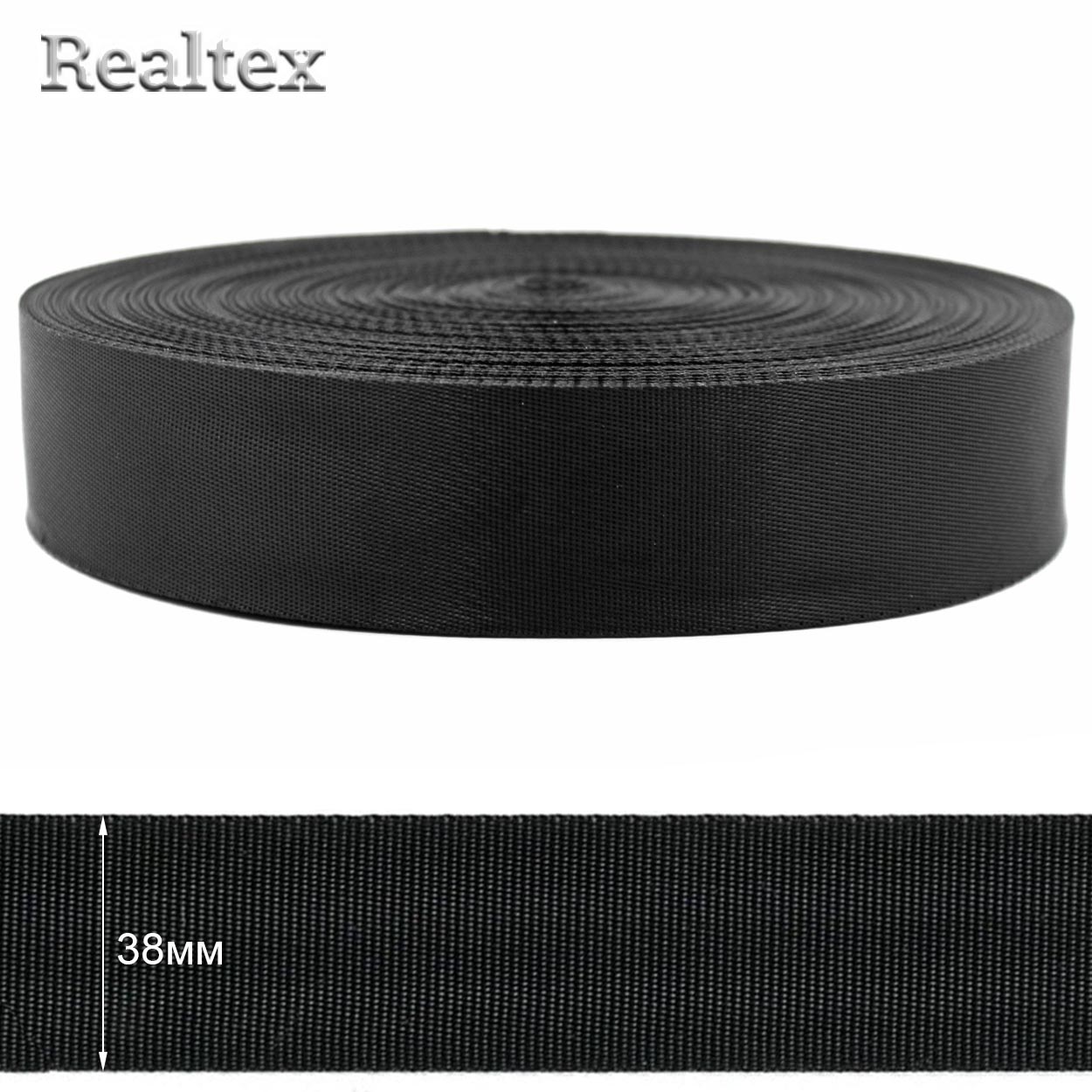  Лента ременная атласная Realtex 38мм высококачественная (45,70) цв.черный