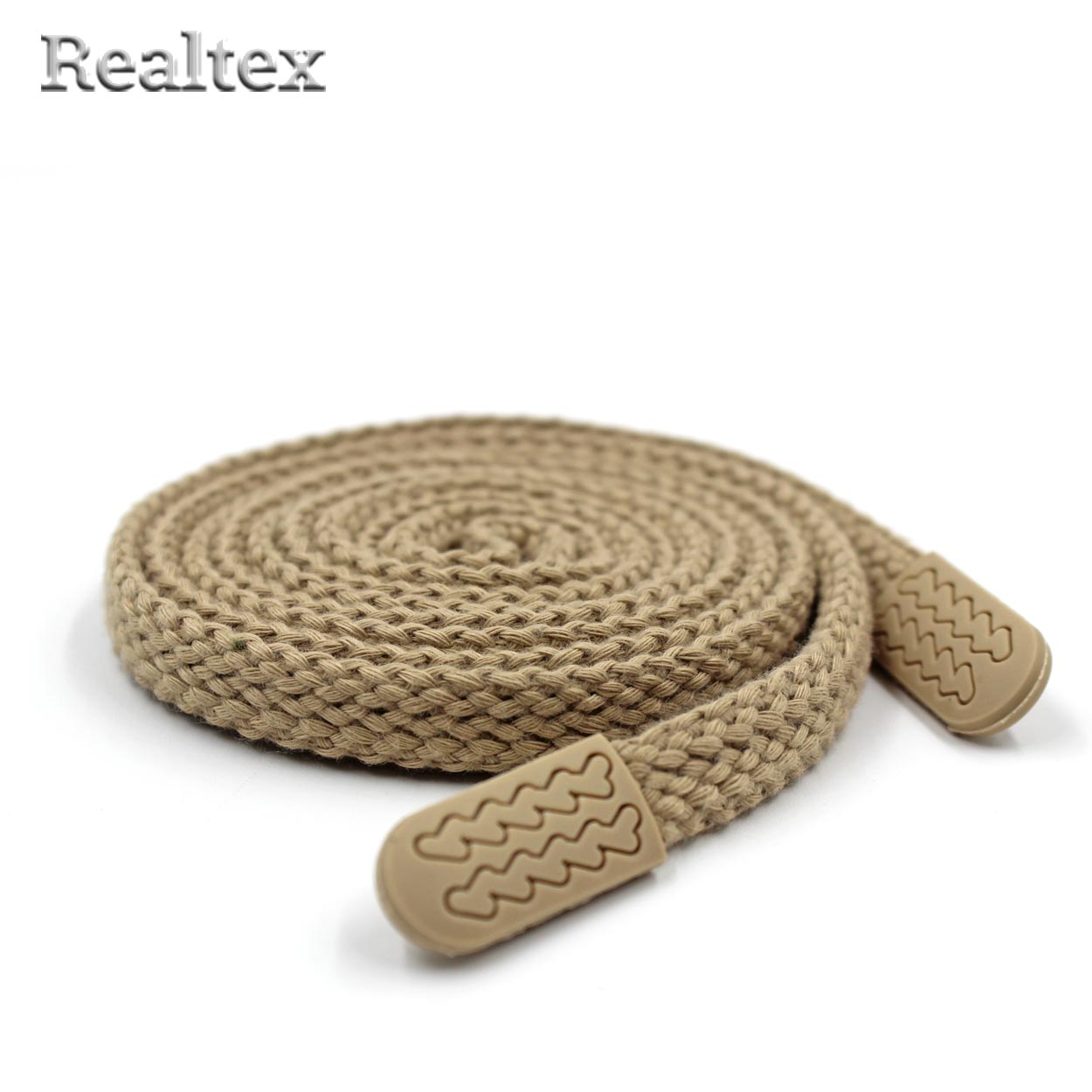 Шнур с наконечниками Realtex R- 4 плоский однотонный шир.12мм 140см (10шт) цв.темно-бежевый