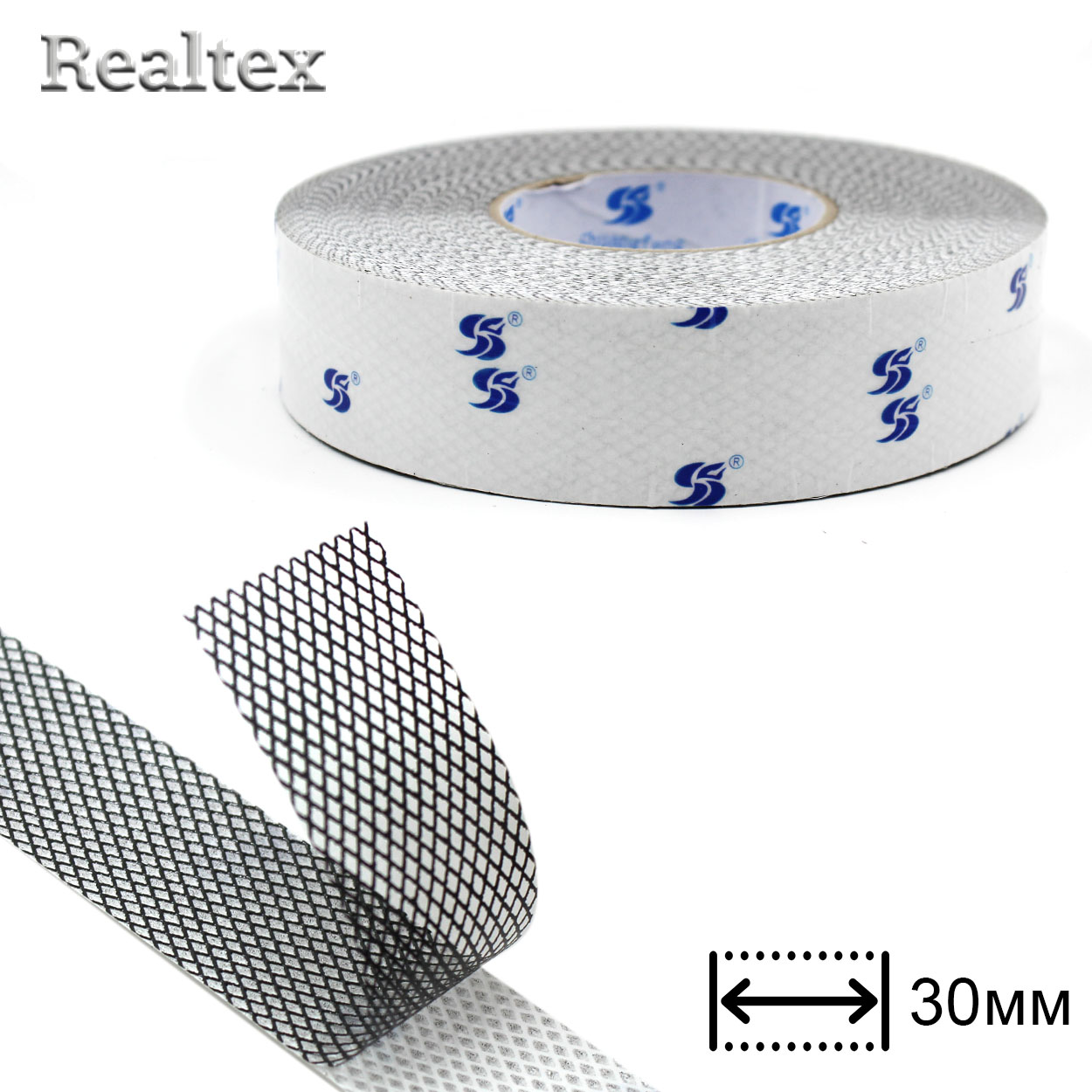 Сетка клеевая на бумаге  30мм Realtex (45,7м) цв.черный