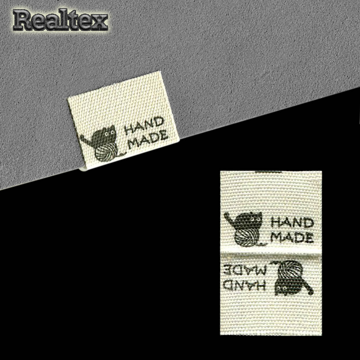 Бирка пришивная ткань Realtex №26 "HandMade" (25шт) цв.суровый/черный