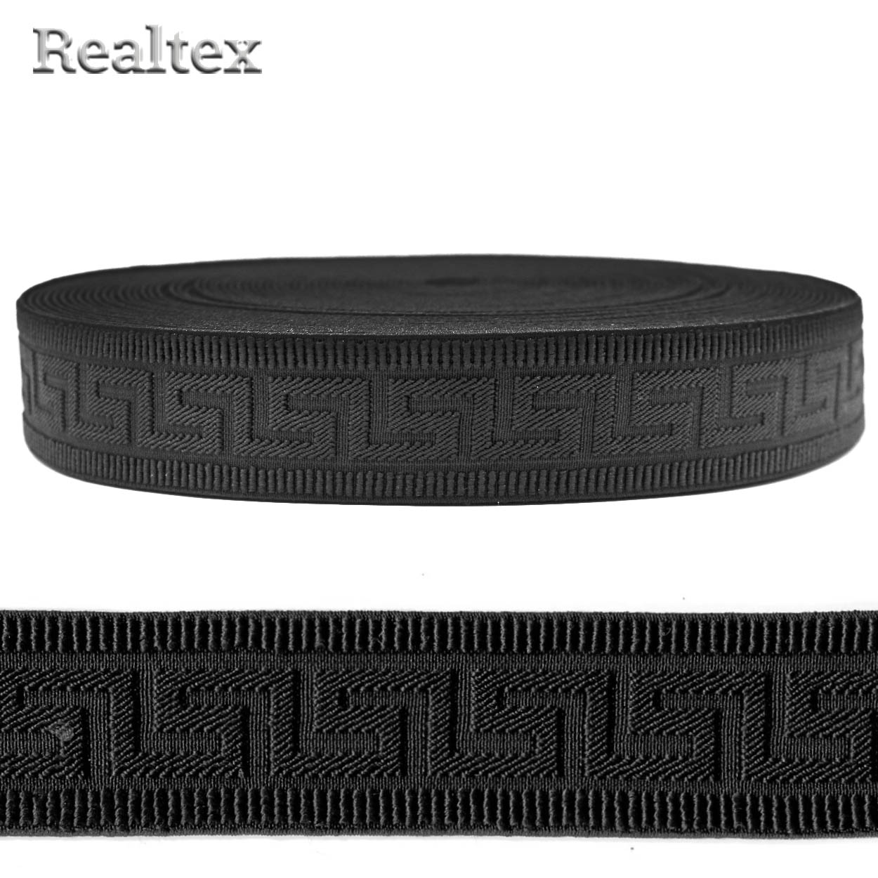 Резинка Realtex декоративная 40мм R-62 "Греческий орнамент" (22,8м) цв.черный