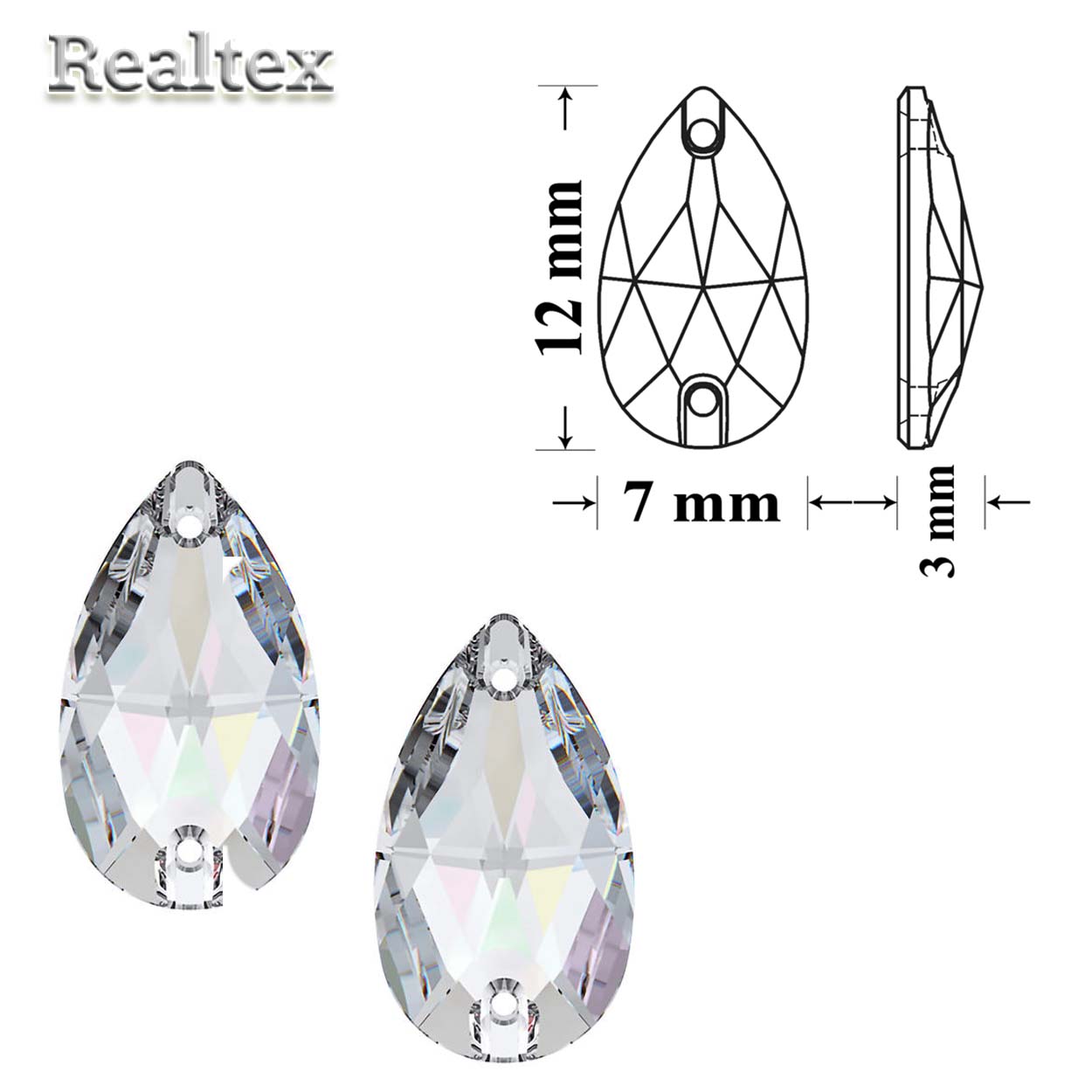 Стразы пришивные Swarovski 3230 12x7мм цв.Cristal 