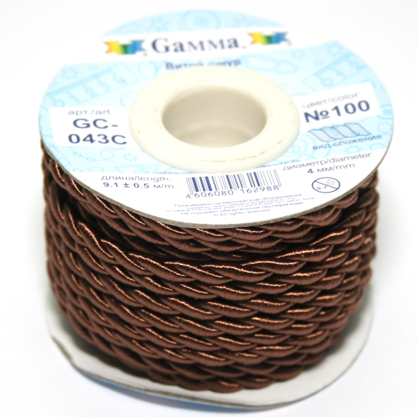 Шнур витой GC-043C 4мм "Гамма" цв.100 т.коричневый