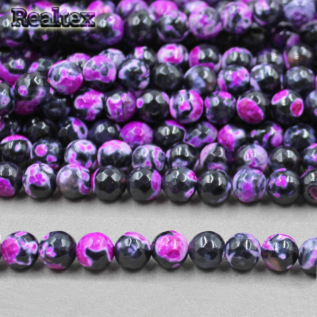Бусины Реалтекс из натурального камня Агат шар граненый 8мм цв.черный/сиреневый