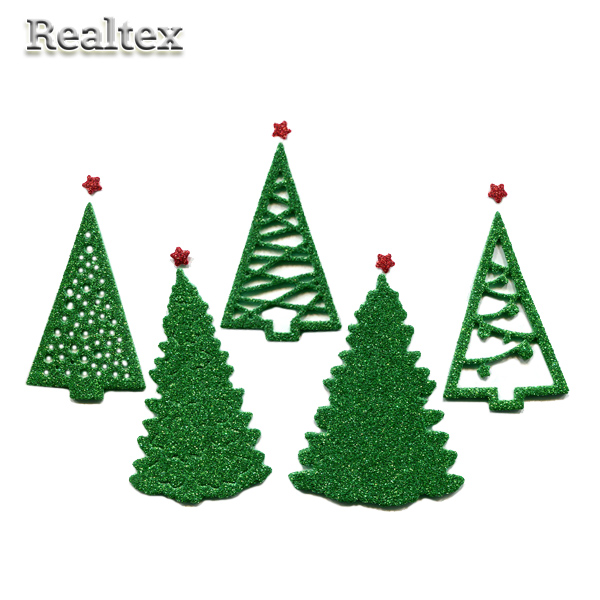 Набор "Ёлочки" из глиттерного фоамирана 60-75мм (5штт) цв.зеленый/красный