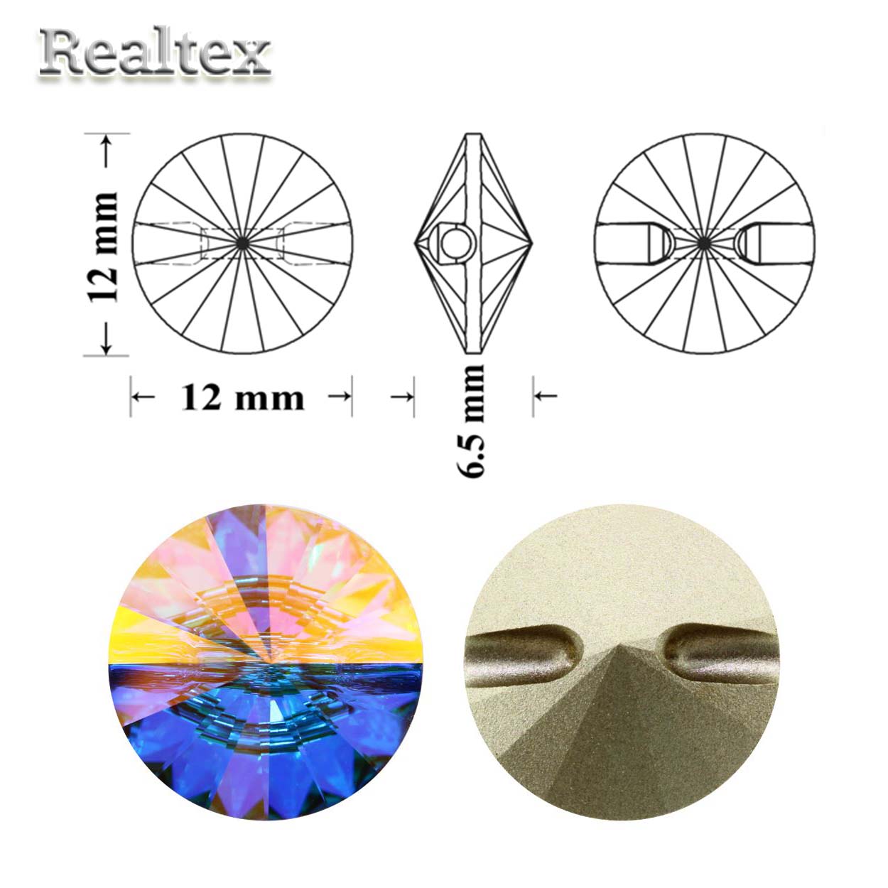 Пуговицы Swarovski 3015 12мм цв.AB 