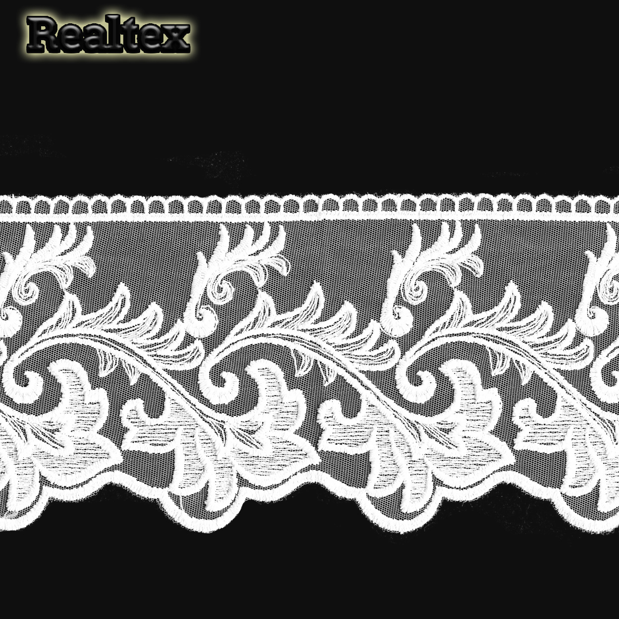 Кружево Реалтекс на сетке 120мм 12BE1208А (9,5м) цв.белый
