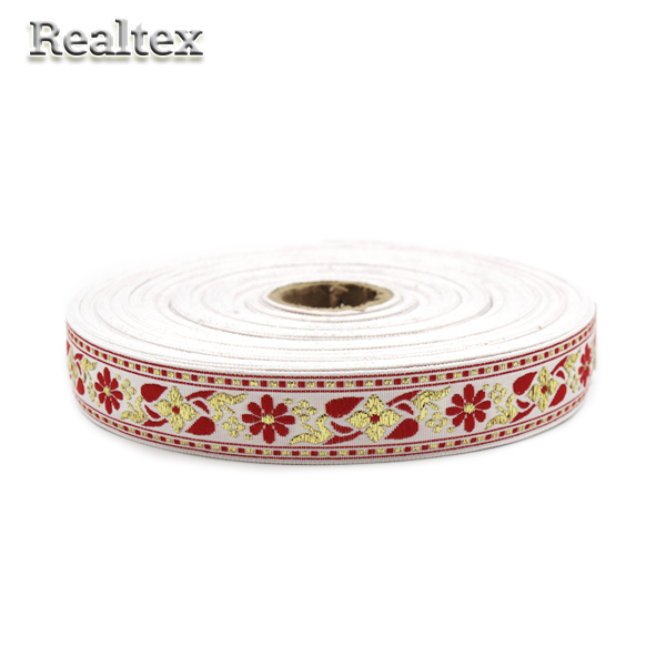 Тесьма жакардовая 24мм с1857г17 рис.9033 "в" (25м) цв.белый/золото