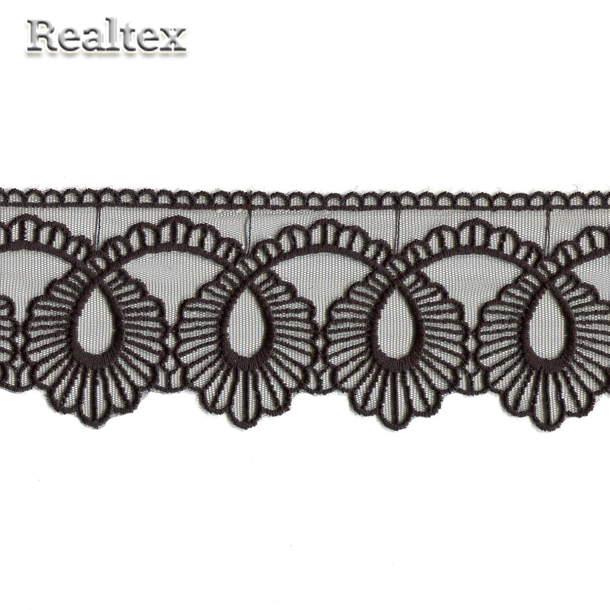 Кружево Реалтекс на сетке  75мм 8BE1056 матовая нить цв.черный