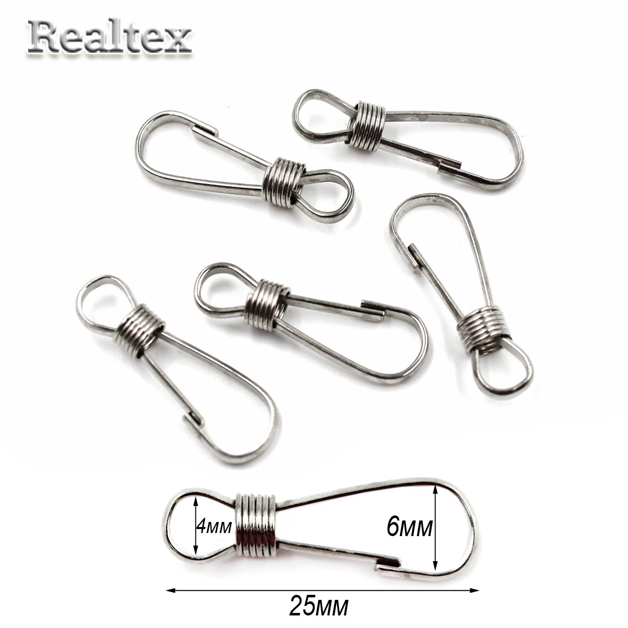  Карабин Реалтекс проволочный с пружиной 25*6мм (50шт) цв.никель