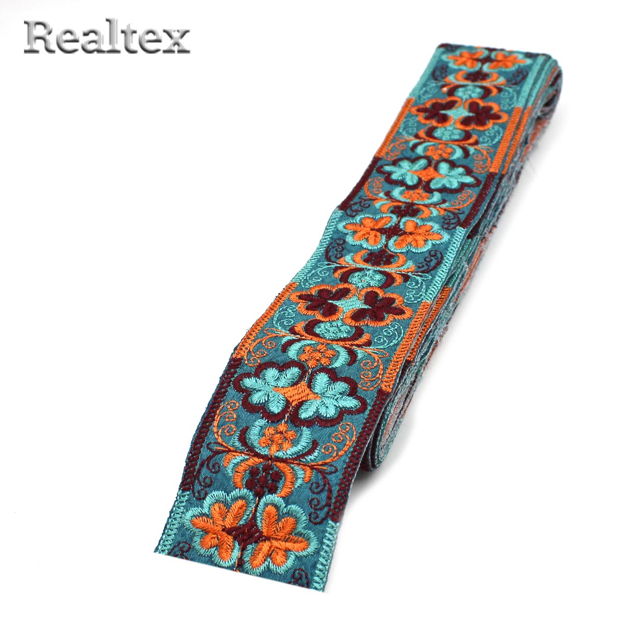 Тесьма термоклеевая 52228 50мм цв.бирюза/оранжевый 