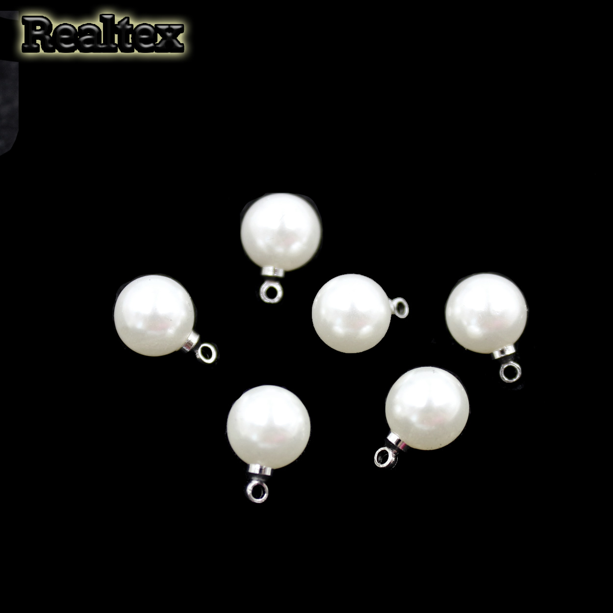 Бусины-подвесы пластик Realtex  8мм (50шт) цв.белый/серебро