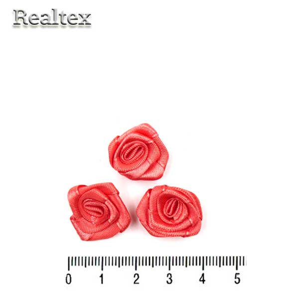 Розочки пришивные атласные Realtex R-3 цв.коралловый