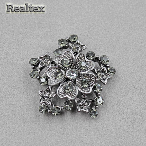 Брошь со стразами Реалтекс R-8-20 на планшете цв.черный никель