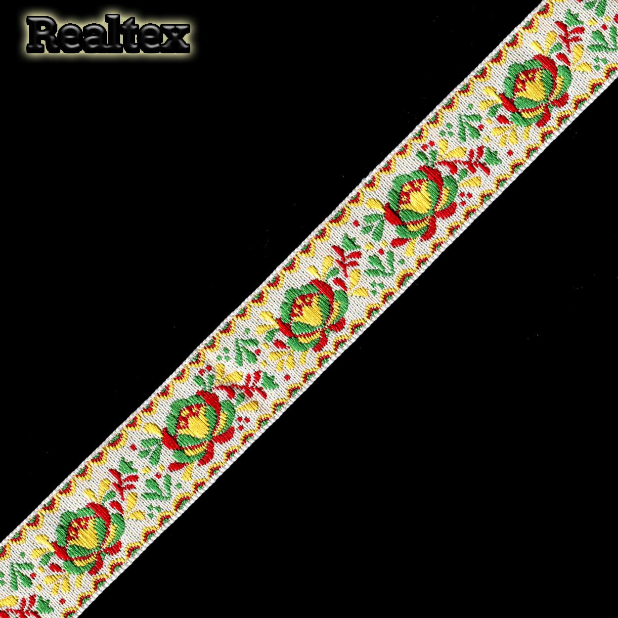 Тесьма жакардовая 24мм с1852г17 рис.9588 (10м) цв.белый/желтый