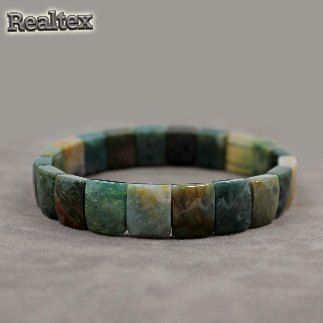 Браслет Realtex из натурального камня Прямоугольник граненый цв.изумрудный mix