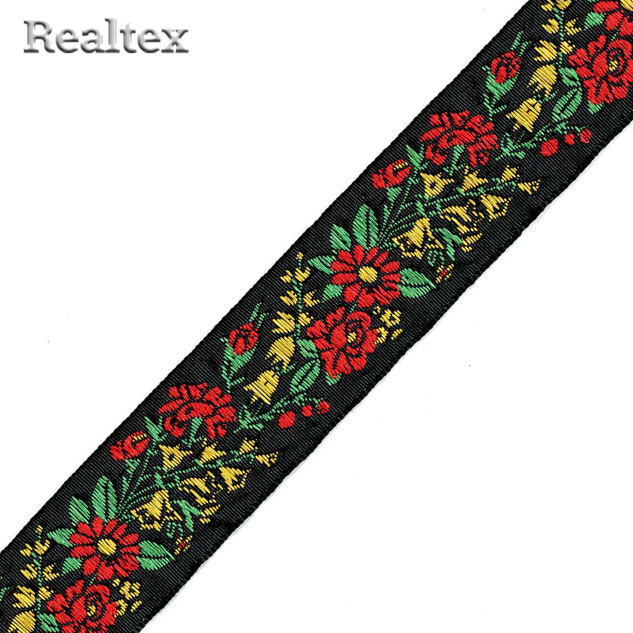 Тесьма жакардовая 32мм с1853г17 рис.8938 (10м) цв.черный/красный