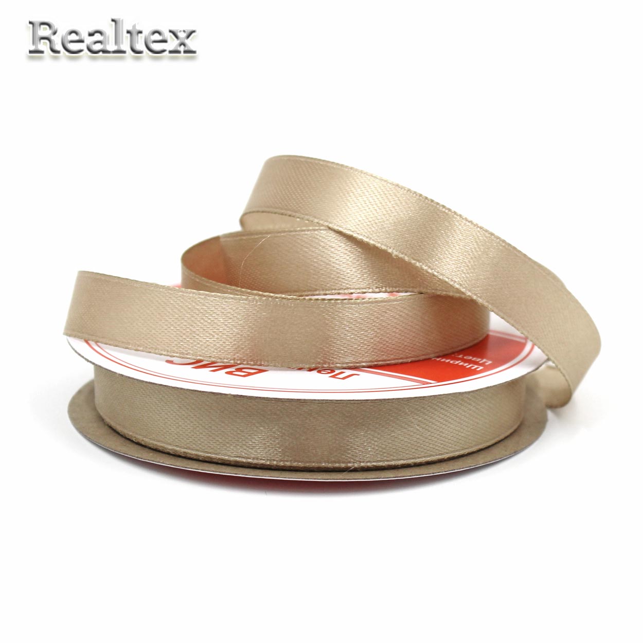 Лента атласная 12мм Realtex (27,4м) цв.129 бежевый
