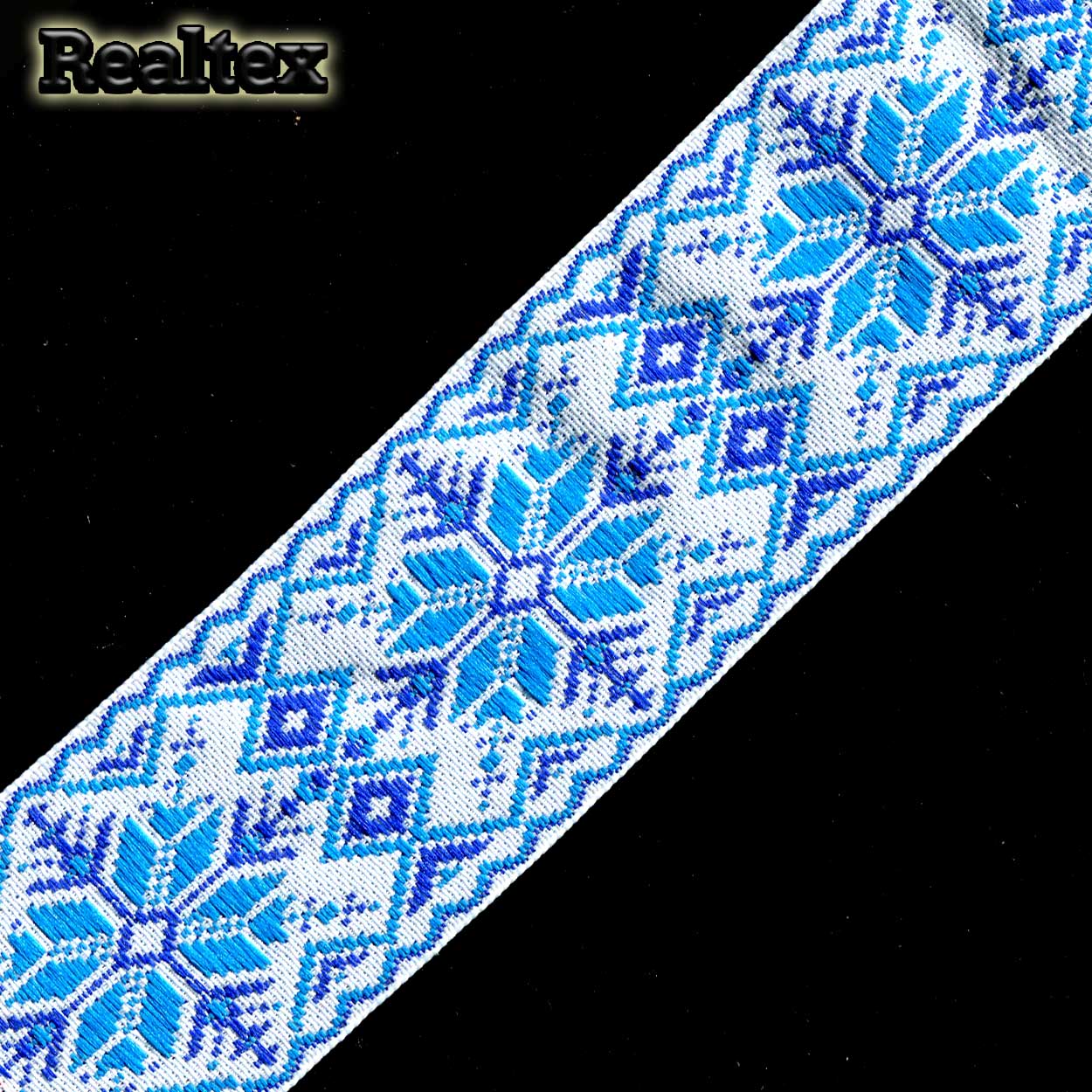 Тесьма жакардовая 50мм с3379г17 рис.9837 (10м) цв.белый/голубой