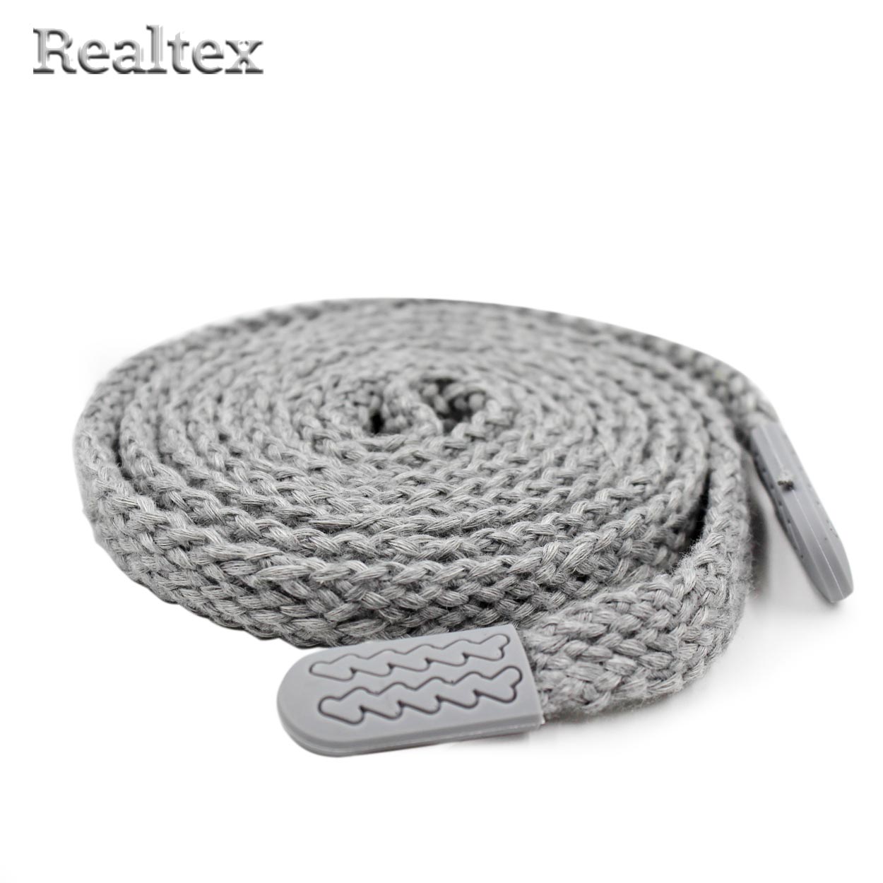 Шнур с наконечниками Realtex R- 4 плоский однотонный шир.12мм 140см (10шт) цв.серый