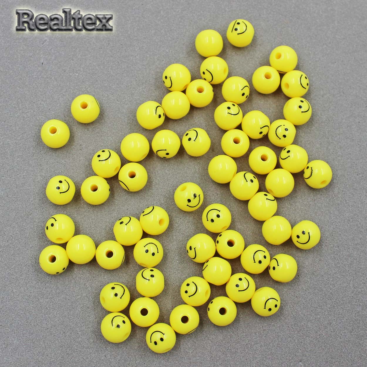Бусины пластик Реалтекс Смайлик Шар 8мм (100гр) цв.желтый/черный рисунок