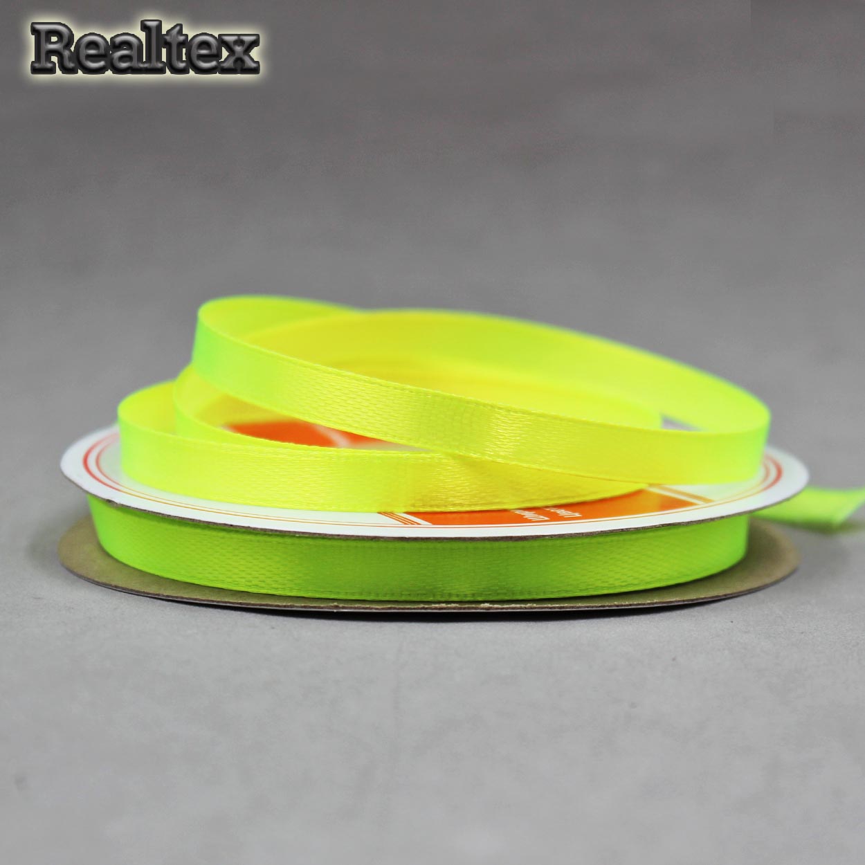 Лента атласная 6мм Realtex (27,4м) цв.099/100 желтый неон
