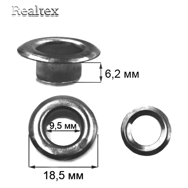 Люверсы №24 (9мм) с кольцами цв.чёрный никель