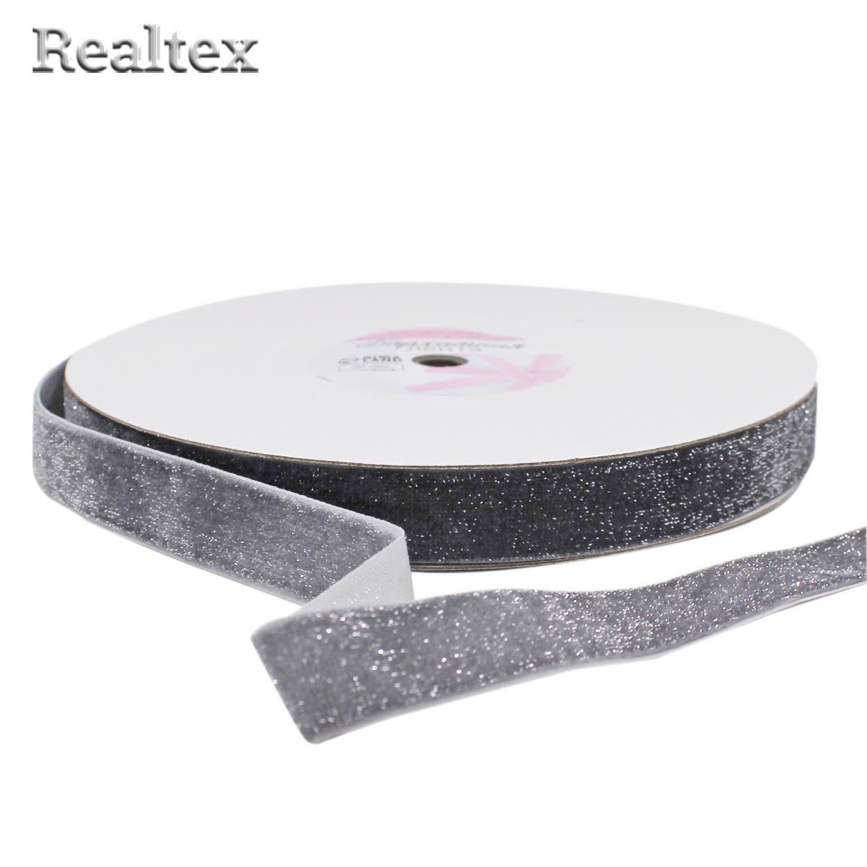 Лента бархатная люрекс 20мм 9626582 цв.серый/серебро