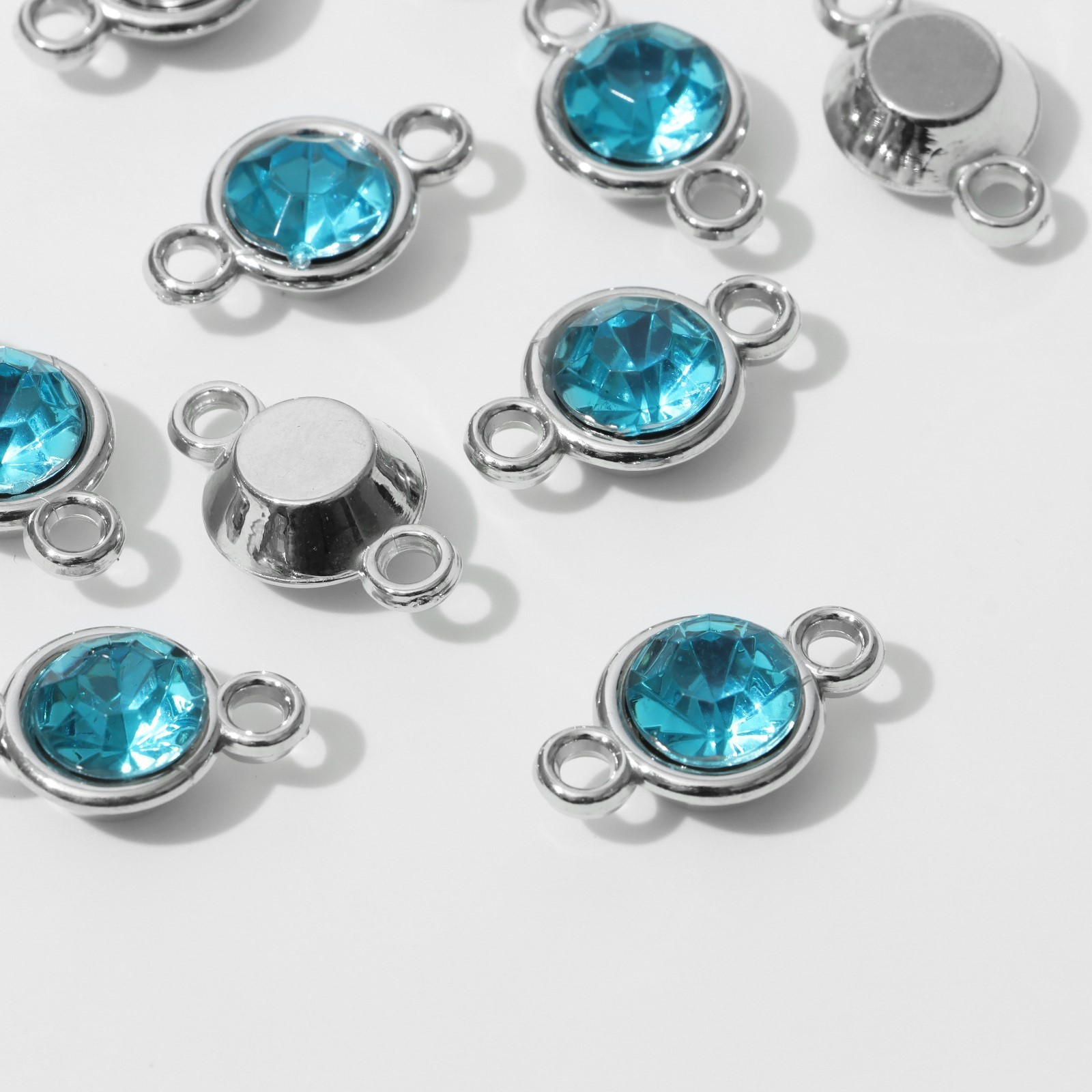 Коннектор для бижутерии 9908564 "Круг" (5шт) цв.голубой/серебро