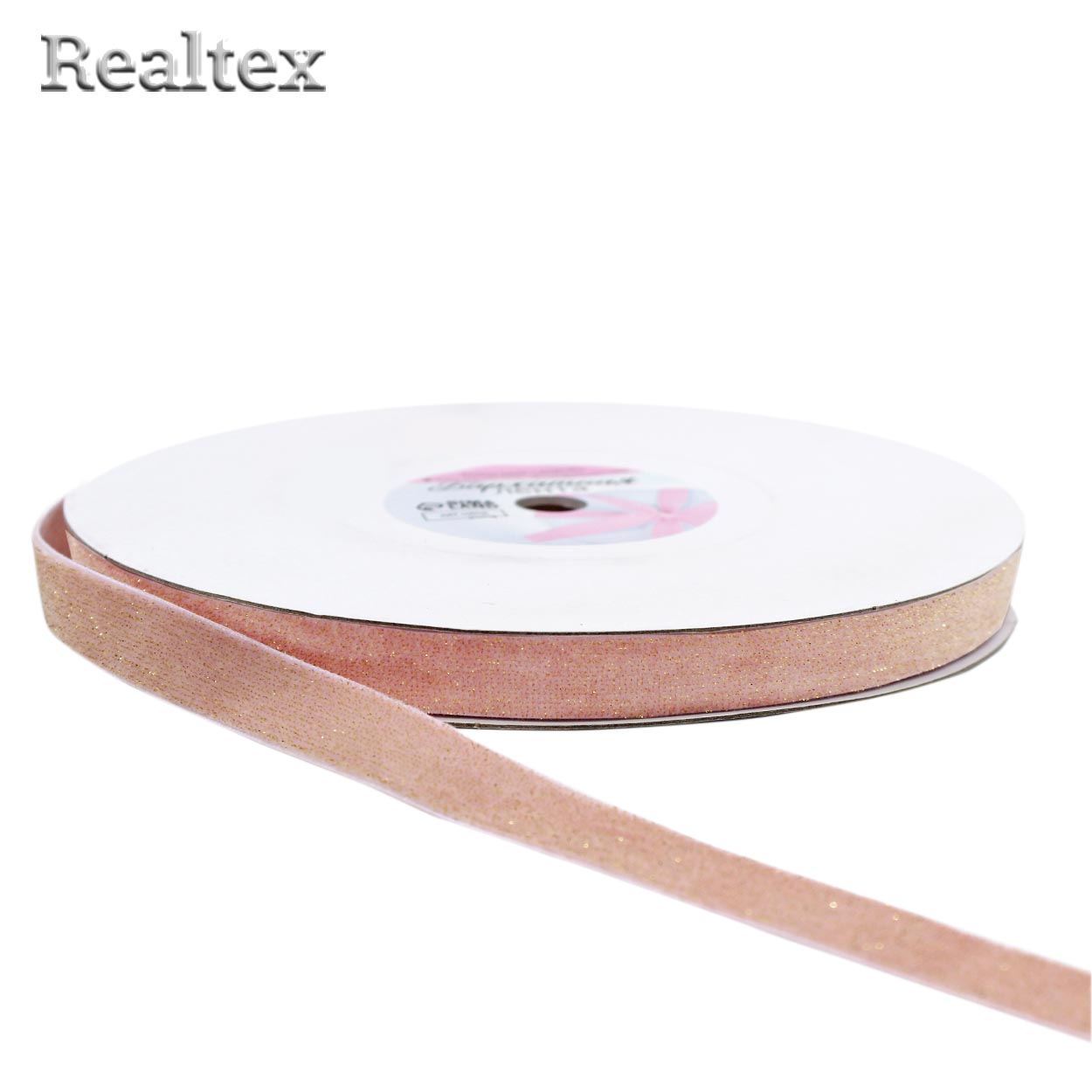 Лента бархатная люрекс 15мм 9626557 цв.розовый/золото