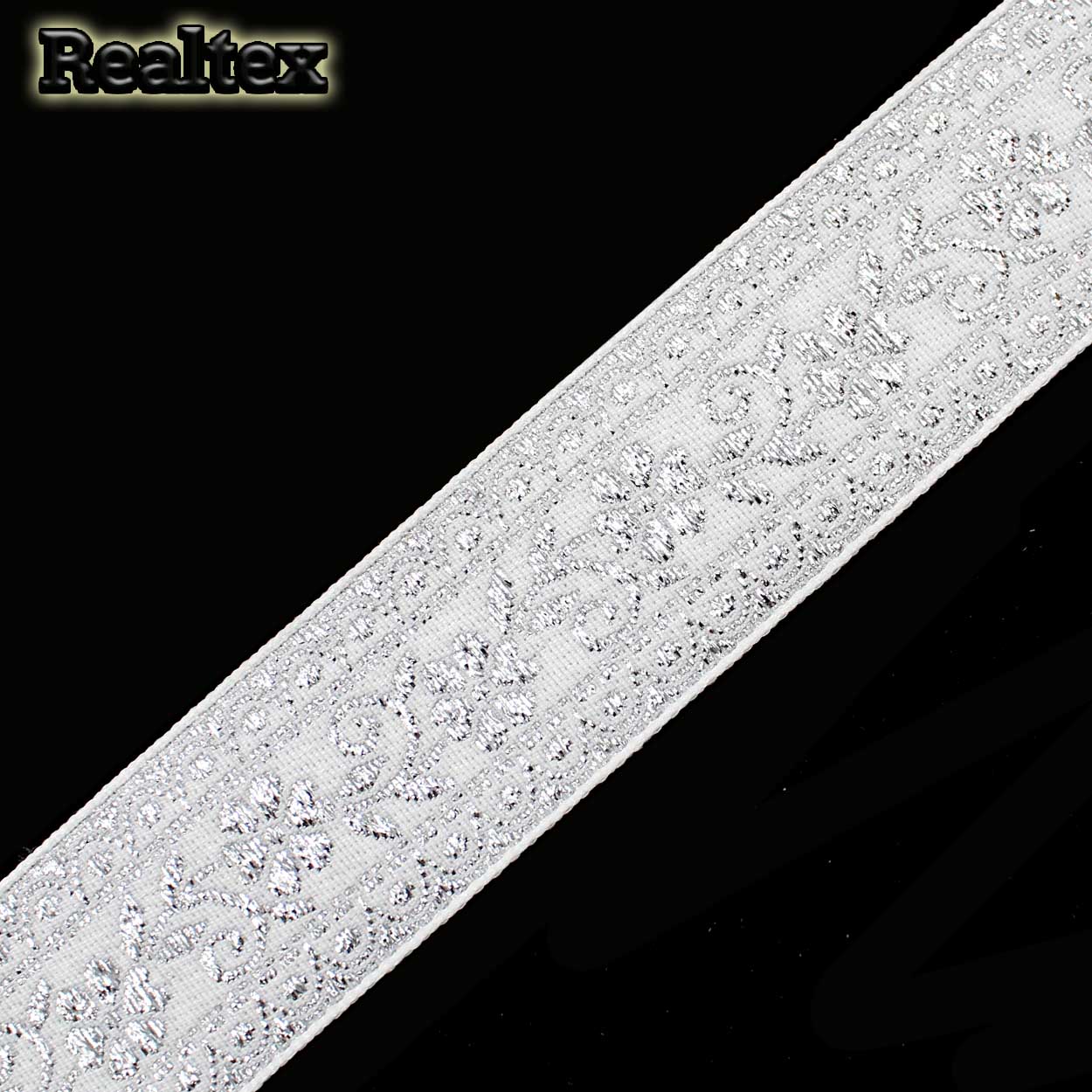 Тесьма жакардовая 32мм с3104г17 рис.9842 "в" (25м) цв.белый/серебро